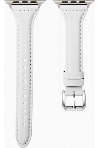 Watch Ultra 49mm Kordon Uyumlu Krd-28 Deri Strap Kayış Mkst- Beyaz