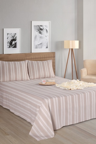 Sport Çizgili Çarşaf + Yastık Kılıfı Seti Çift Kişilik Soft Line Bej Bej