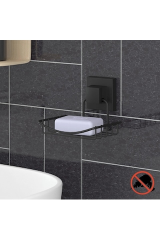 Tek Katlı Sabunluk Paslanmaz Siyah Yapışkanlı Easyfix Siyah