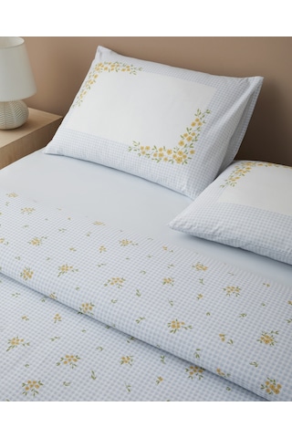 English Home Pure Summer Baskılı Pamuklu Çift Kişilik Pike Takımı 200x220 Cm Mavi Mavi