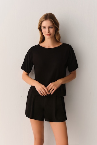 Suwen Stella Modal Tişört Şort Pijama Takımı Sh26603667s012 Siyah