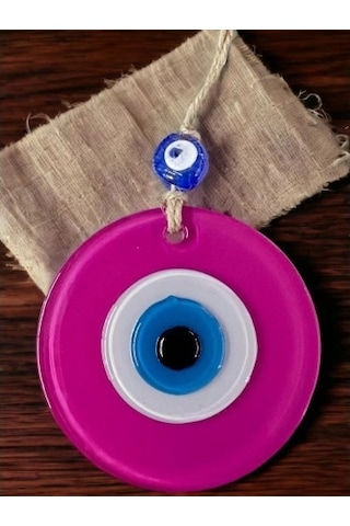 Pembe Nazar Boncuklu Duvar Süsü 10 Cm Cam Duvar Dekoru