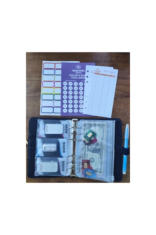 Bütçe Planlayıcı Para Organizeri - Suni Deri Kilitli Ajanda Lacivert Sticker Hediyeli