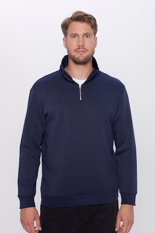 Tudors Unisex Relax Fit Rahat Kesim Pamuklu Yarım Fermuarlı Lacivert Dik Yaka Sweatshirt-31450-lacivert Lacivert