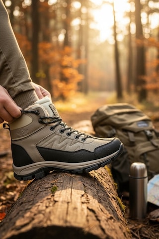 Enoch Erkek Kürklü İçi Yünlü Su Geçirmez Outdoor Trekking Ve Kışlık Bot Bej