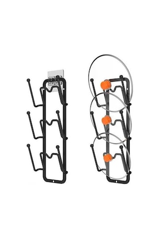 Fortunelane İki Parça Demir Tencere Kapağı Montajlı Organizer, Duvar/kapı Sıvıya Dayanıklı, Çamaşır Odası Mutfak Organize Aleti S Siyah