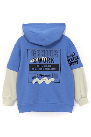 Ön Ve Arkası Baskılı Cepli Erkek Çocuk Kapüşonlu Hırka Mavi 1994