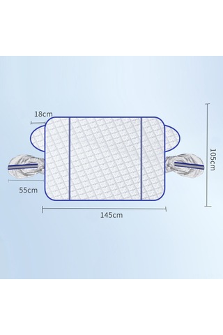 Ranyeek Oto Cam Kapağı Kışlık - Mıknatıslı, Güneş Engeli, Isı Yalıtımı, Gece Yansıtan Şeritli, Mavi, 145x105cm