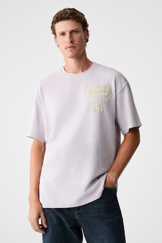 Grimelange Lorenno Erkek Göğüs Baskılı %100 Organik Pamuklu Bisiklet Yaka Lila T-shirt Lila