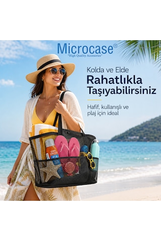 Microcase 5 Gözlü Kum Tutmayan Hafif Plaj Kumsal Havuz Tatil Çantası 1 Ad Al5633 Siyah