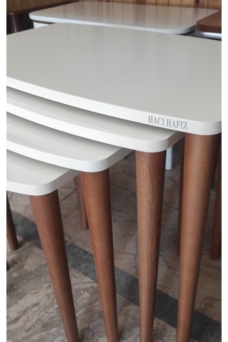 4 Lü Mdf Lam Ahşap Zigon Sehpa Ahşap - Beyaz