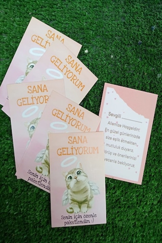 Melek Kedili 100 Adet Tebrik Kartı - Sana Geliyorum Teşekkür Kart