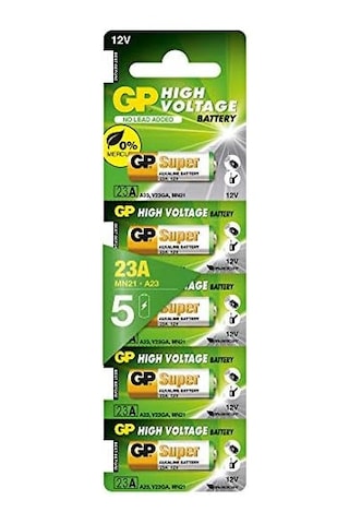 Gp Batteries Gp23a Süper Alkalin 23a/mn21/v23ga Boy Pil, 12 Volt, 5'li Kart, Bakır/beyaz/yeşil