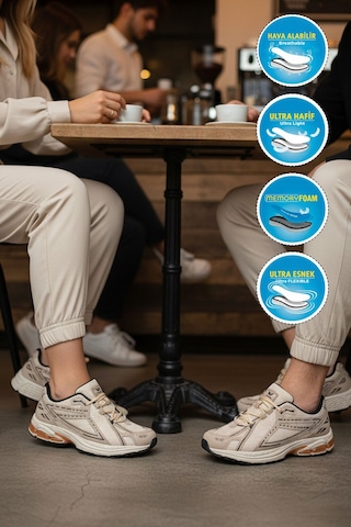 Walkway Bej Fileli Hafif Esnek Hafızalı Taban Unisex Spor Ayakkabı Ruth G Bej