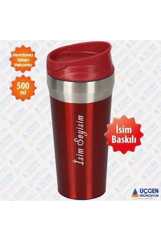 500ml Kişiye Özel Devrilmez Çelik Termos Bardak 3740  Kırmızı