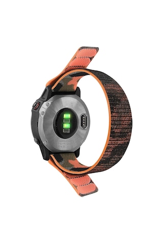 Garmin Fenix 5x Plus Kordon Hasır Kumaş Ultrafit Nylon Yedek Kayış Turuncu Siyah