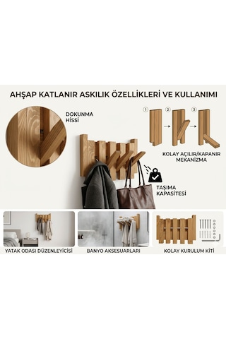 Doğal Ahşap Vestiyer Ahşap Askılık Piano Askılık 4 Lü Meşe