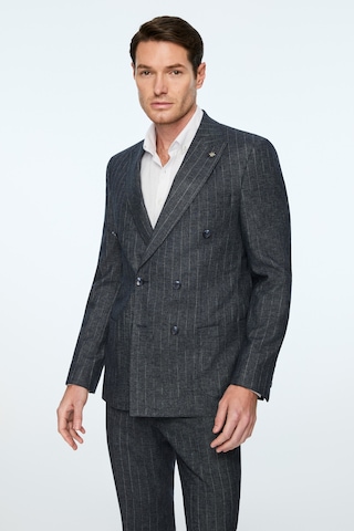 Morven Erkek Lacivert Keten Trend Çizgili Slim Fit Sivri Yaka Kruvaze Takım Elbise 26ys001004200 Lacivert