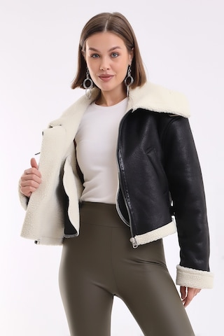 Winmoda34 İçi Kürk Astarlı Biker Kısa Ceket Siyah