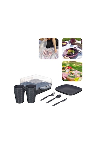 Piev Urve Kamp Seyahat Servis Piknik Seti 6 Kişilik Antrasit Çok Renkli