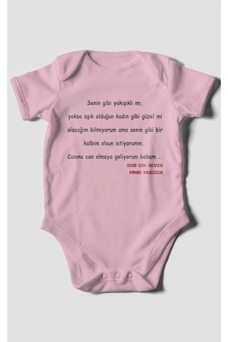 Canına Can Olmaya Geliyorum Canım Babam Baskılı Bebek Zıbını Çıtçıtlı Body %100 Pamuk Kısa Kol Koyu Pembe