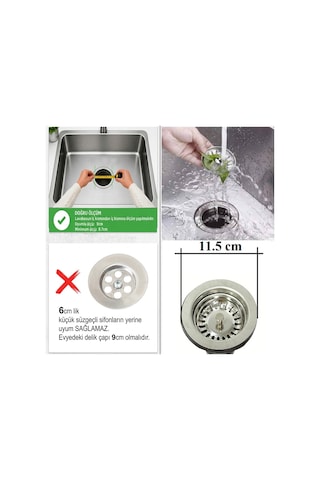Derin Büyük Mutfak Evye Lavabo Çöpmak Sifonu Paslanmaz Geniş Süzgeç Gider Borusu
