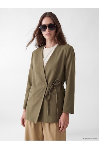 Lcw Modest Haki Kruvaze Yaka Bağlamalı Oversize Kadın Blazer Ceket