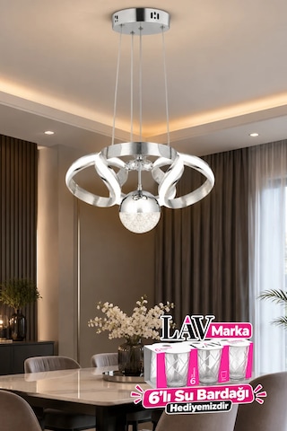 Çizgili Kasa Diana Power Led Avize Krom Modern Dekoratif Halka Tasarımlı Salon Ve Yemek Odası Aydınlatma