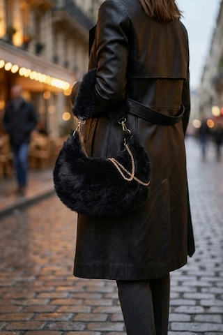 Vivazzaluxe Vintage Peluş Kürk Model Sonbahar, Kış Tote Bag Kadın El, Omuz, Çapraz Çanta Siyah