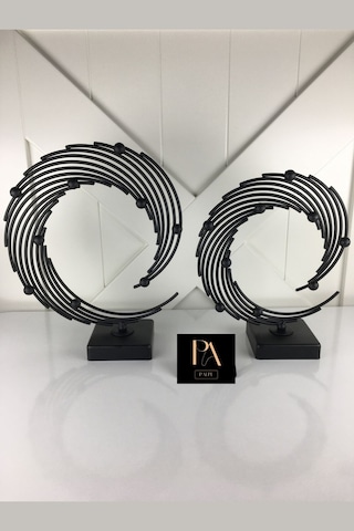 Siyah 2'li Ofis Metal Aksesuar Biblo Ev Salon Dekorasyon Obje