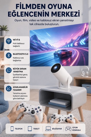 Taşınabilir Projeksiyon Cihazı 4k Destekli Wi-fi Kablosuz Ekran Yansıtma 22510556