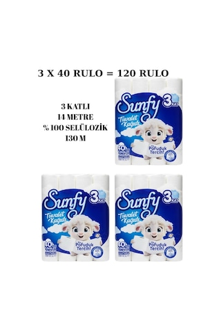 Sunfy 40'lı Tuvalet Kağıdı 3 Paket - 3 Katlı %100 Saf Selüloz Yumuşaklığı