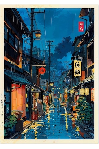 Anime Tokyo Sokakları Poster Japonya Gece Manzarası Duvar Posteri Çerçevesiz Dekoratif Poster