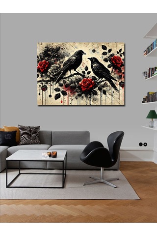 Kanvas Tablo Güller Ve Siyah Kuşlar 70cmx100cm