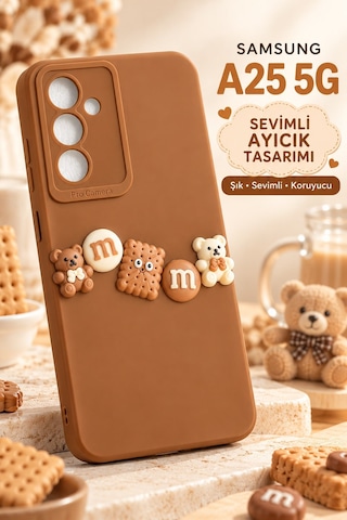 Samsung Uyumlu Galaxy A25 5g Kahverengi Ayıcık Desenli 3d Sevimli Silikon Telefon Kılıfı