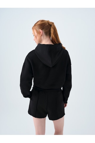 Loose Crop Kadın Sweatshirt Siyah