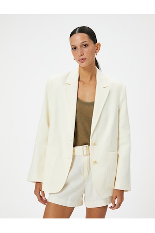 Koton Keten Karışımlı Blazer Ceket Cep Detaylı Kırık Beyaz 4sak50137uw Ekru