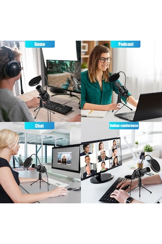 Yifomall Kardiyoid Yönlü Kondenser Mikrofon, Gürültü Engelleyici + Ayak + 2 Usb Kablosu, Bilgisayar/atele Uyumlu, 48khz Ses Kalitesi