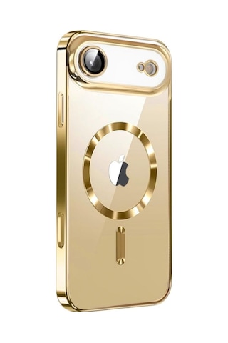 Apple Uyumlu iPhone 17 Air İçin Magsafe İle Kılıf Kamera Lensli Korumalı Şeffaf Silikon Kapak Gold