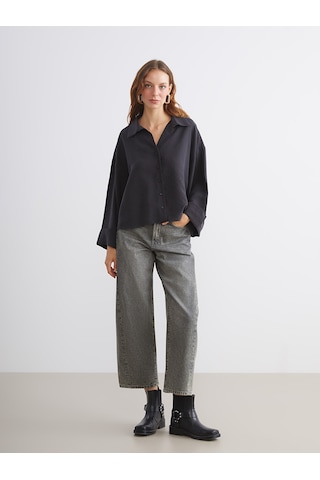 Lcw Vision Siyah Oversize Modal Karışımlı Kadın Gömlek