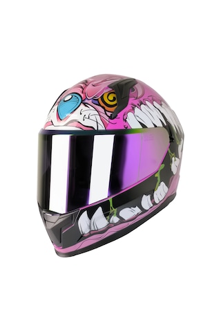Mts M-910 Horus Lady Gökkuşağı Camlı Güneş Vizörlü Kask Beyaz - Pembe - Siyah