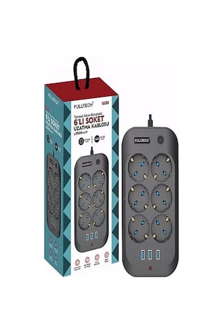 Termal Akım Korumalı, Çocuk Korumalı, 6 Lı 2 Mt Uzatma Kablosu 6 X Priz, 3 X Usb 1