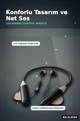 Bluetooth 4.0 Boyun Kulakligi Mikrofonlu Ses Kontrollu 400 Saat Bekleme Suresi 10m Menzil Bx-313564