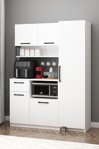 Ervin Kahve Köşesi Tek Kapaklı Airfry Kiler Dolabı Çok Amaçlı Erzak Dolabı Beyaz Beyaz