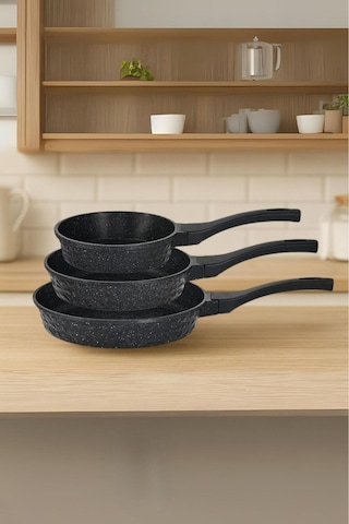 Neptün 3 Parça Döküm Tava Set Mini Siyah 18/22/26 Cm Yapışmaz
