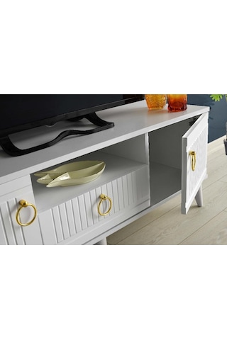 110 CM MDF MEBRAN KAPAK TV SEHPASI BEYAZ