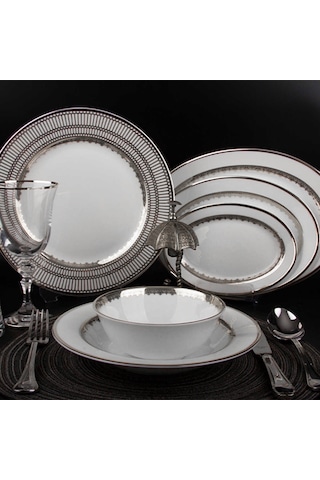 Evaliza Crown 60 Parça 12 Kişilik Yemek Takımı - Platin Platin
