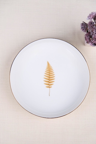 Tabak Evi Porselen Natura Fern Altın Yaldız Çukur Tabak 18,50cm 2 Li Çok Renkli