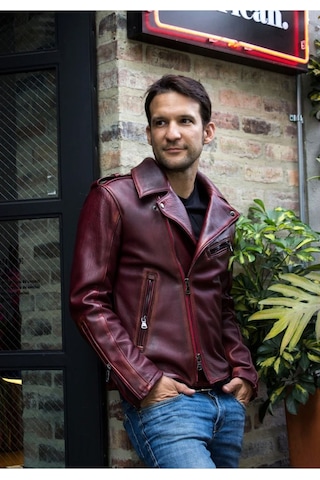 Nyc Giyim Tekstil & Deri Silme Hakiki Koyun Derisi Bordo Renk Biker Mont Bordo