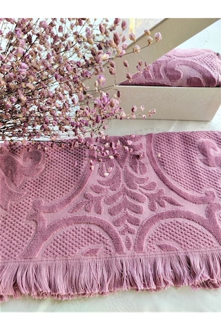 1 Adet Çeyizlik 50x90cm. Kadife Doku 3d Kabartmalı El, Yüz Ve Baş Havlusu Özel Hediyelik Kutusunda Mürdüm
